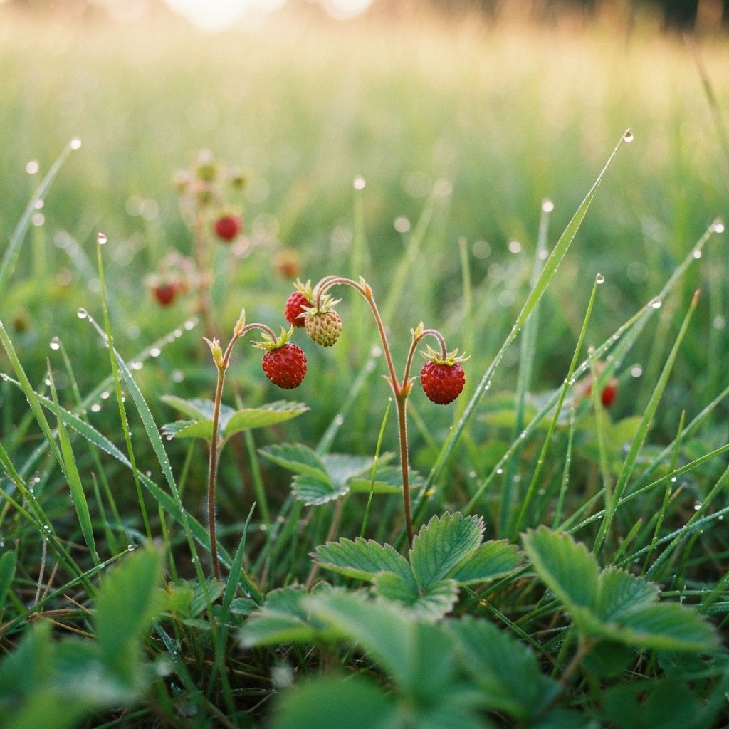 Small wild strawberries in nature